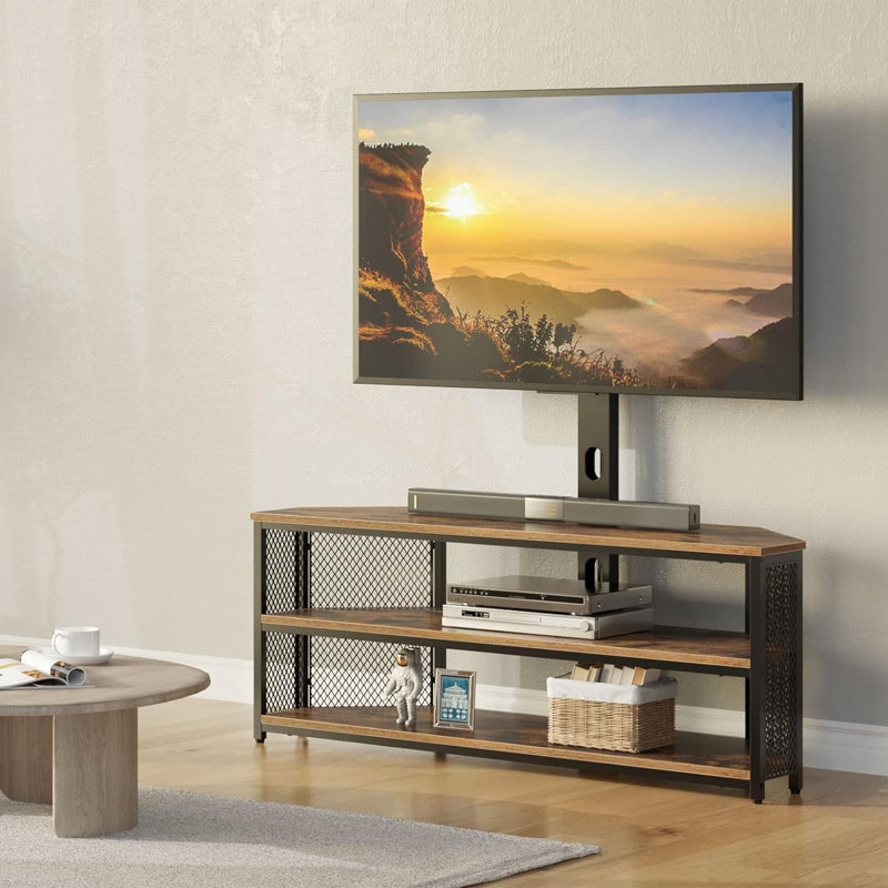 TV Stand With Mount And Power Outlet Swivel TV Stand Mount With LED Lights For 32 45 55 60 65 70 Inch Tvs Rustic Brown Entertainment Center Media